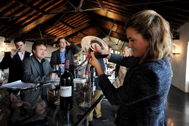 Our first chateau visit is Pontet-Canet, where Melanie Tesseron pours us a glass of their impressive 2011 .