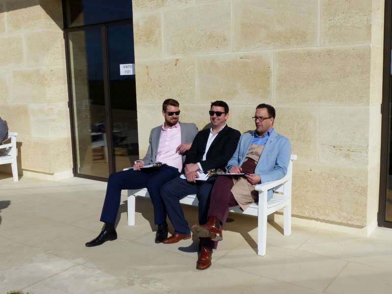 Nick, Edward and Chas enjoying a rare minute's rest in the sun at Château Lafite.