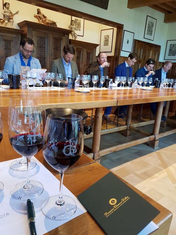 The team tasting through the wines at Mission Haut Brion