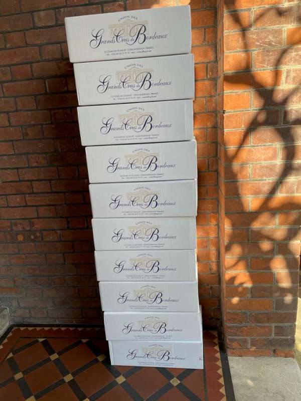 10 boxes of samples delivered direct to us in Wandsworth from the "Union des Grands Crus" in Bordeaux