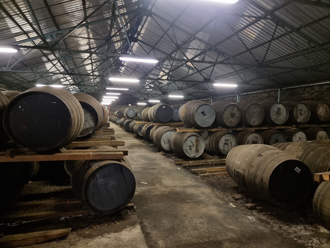 Inside an traditional dunnage warehouse, where 'new make' spirit is aged for years to become whisky.